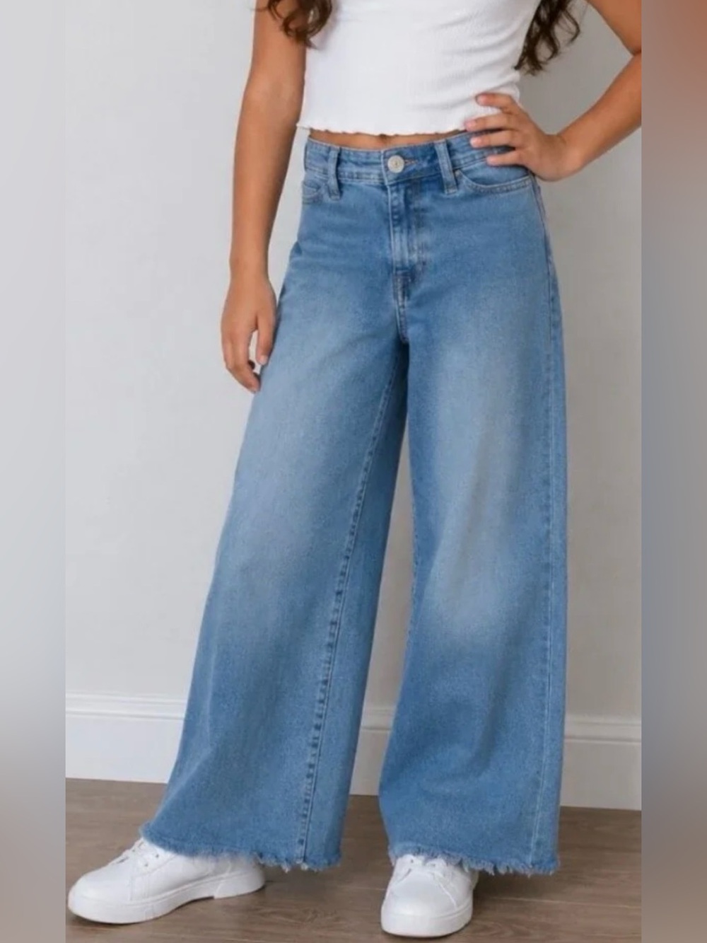Zara Light Blue Wide Leg Raw Hem girls Jeans 11-12